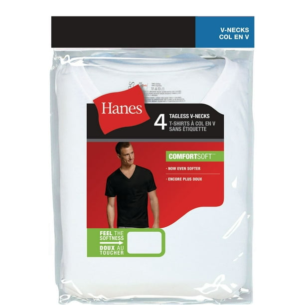 Hanes Mens Tagless V Neck T Shirts Pack Of 4 Sizes S Xl Walmartca 